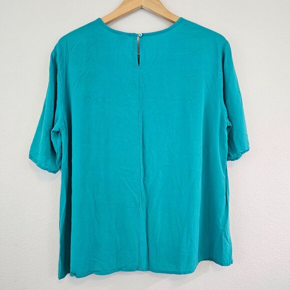 This & That Sz L Turquoise Floral Embroidered Viscose Blouse Boxy Top Boho Summe - Picture 5 of 9